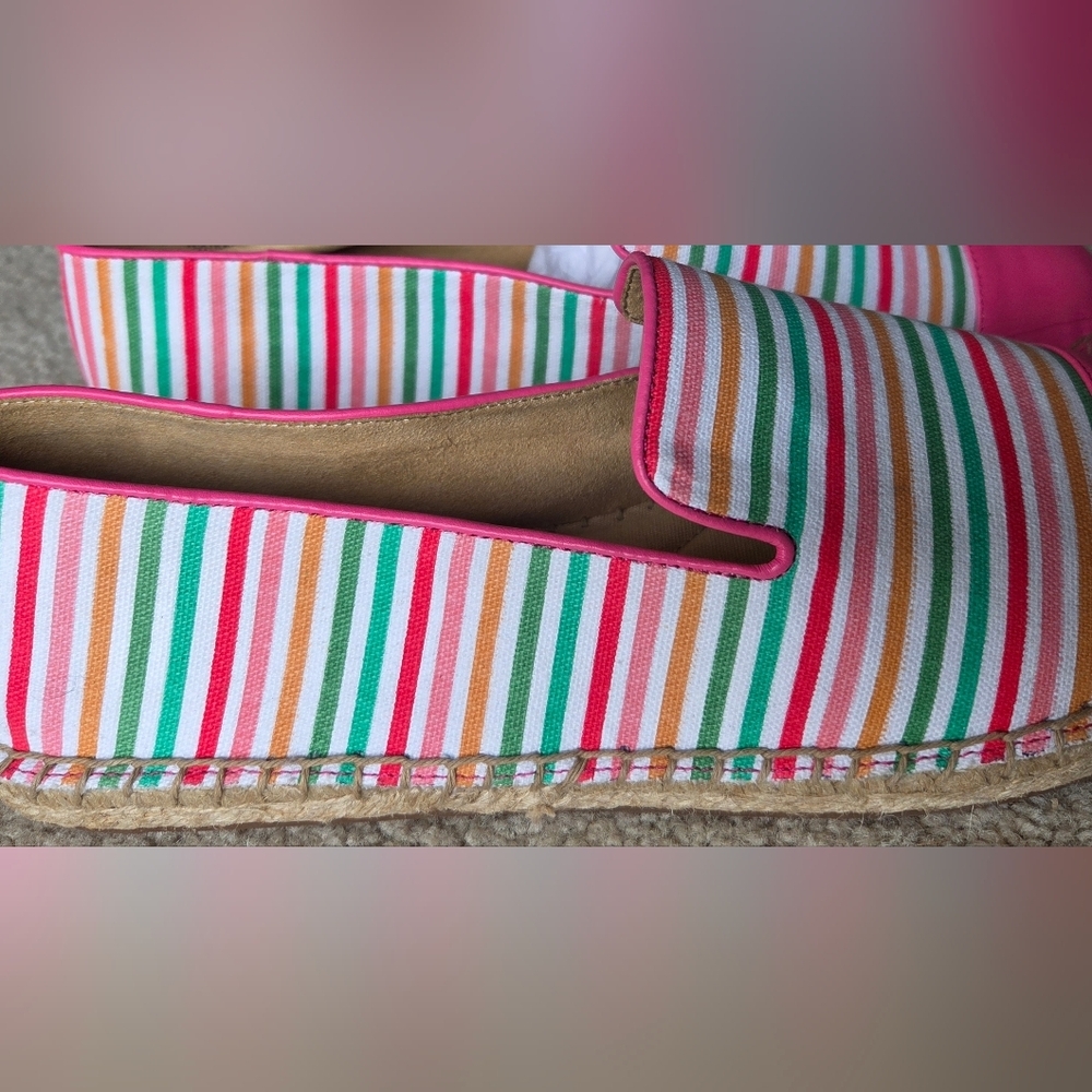 Talbots Izzy Colorful Striped Pink Toe Espadrilles Size 9.5 - Picture 3 of 6